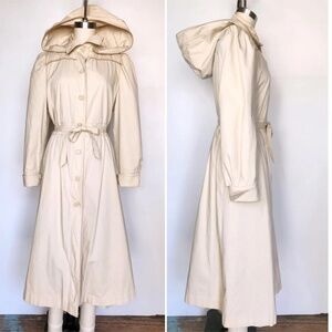 Vintage Hooded Trench Coat with Quilted Lining 70s Rain Spy Coat - Boho XS - S